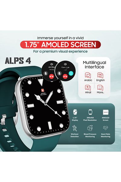 Swiss Military ALPS4 Smartwatch 1.75” AMOLED,BT Calling,Fitness Tracker, IP67, 7-Day Battery,iOS/Android Compatible