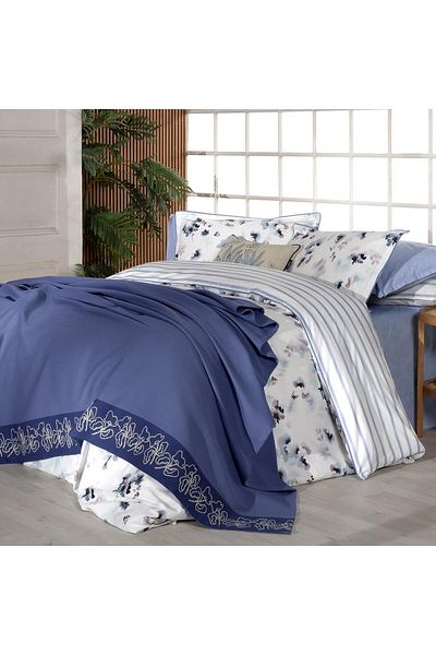 Sarev Eva Jadon Blue Single 100% Cotton Duvet Cover and Pike Set