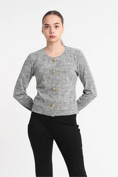 Laranor Gray Textured Fabric Jacket Gold Button Design Day Night Elegance 25L8013