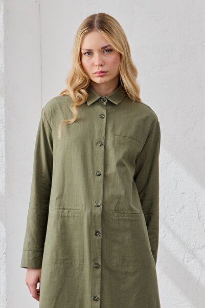 QANU Cepli Keten Gömlek Yeşil
