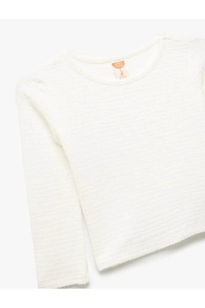 Koton Crew Neck Viscose Ecru Baby Girl Long Sleeve T-Shirt 5Smg10120Ak