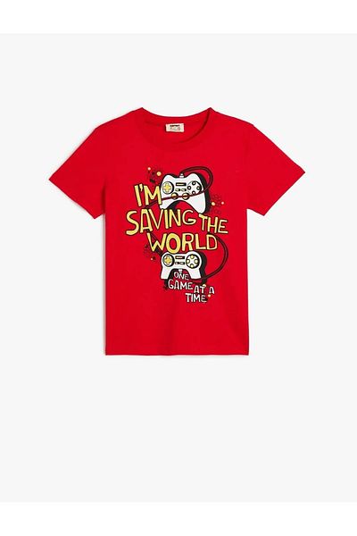 Koton Cotton Game Printed Short Sleeve Crew Neck T-Shirt