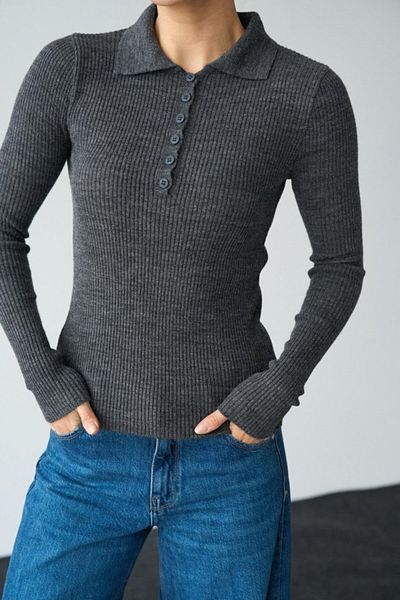 POLEXP Πουλόβερ Mra Fashion Polo Neck με 6 κουμπιά - Anthracite