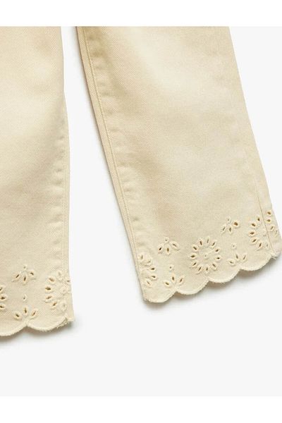 Koton Floral Patterned Embroidered Cotton Beige Baby Girl Jean Pants 5Smg40016Ad