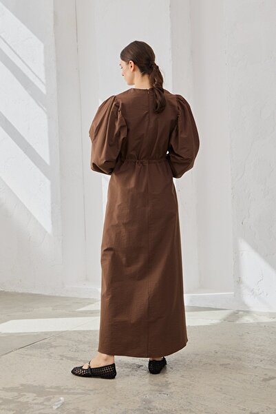 QANU Cotton Gathered Dress Brown