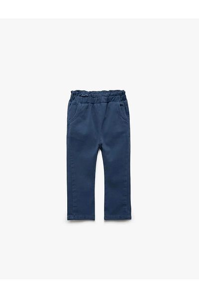 Koton Elastic Waist Pocket Detailed Cotton Blue Baby Girl Pants 5Smg40029Aw