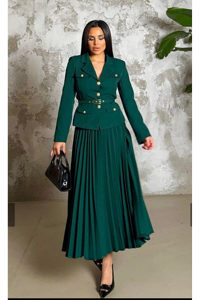 guller tekstil Women's Stylish Skirted Jacket Belt Suit