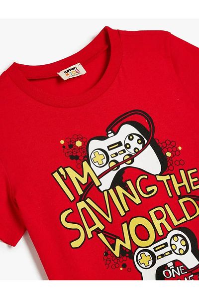 Koton Cotton Game Printed Short Sleeve Crew Neck T-Shirt