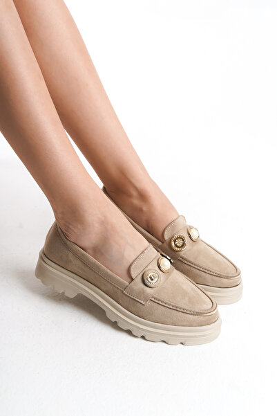 Redoxy Women's Suede Design Lightweight and Thick Sole Daily Casual Oxford, Buckle Detailed Loafer Shoes