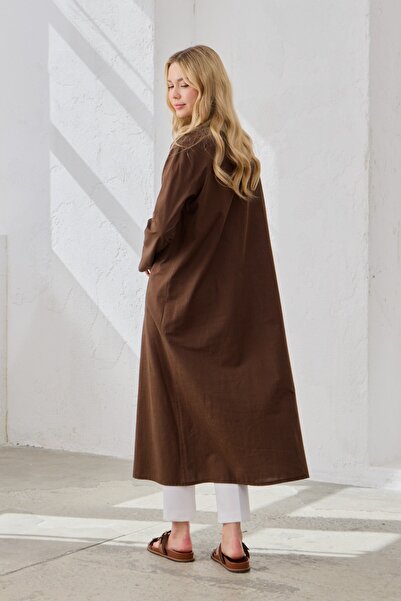 QANU Πουκάμισο λινό με τσέπες καφέ