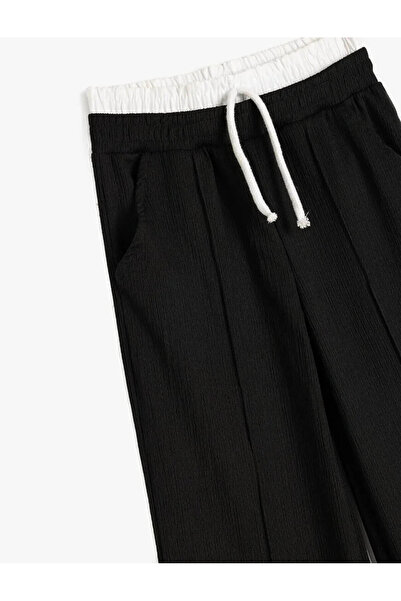 Koton Black Girls' Pants with Pockets, Double Waist Detail, Elastic Waistband 5Skg40047Ak