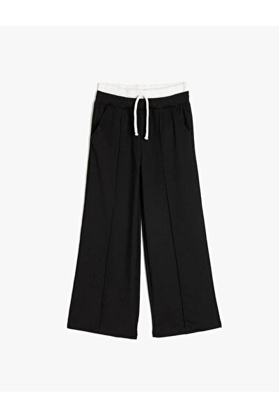 Koton Black Girls' Pants with Pockets, Double Waist Detail, Elastic Waistband 5Skg40047Ak