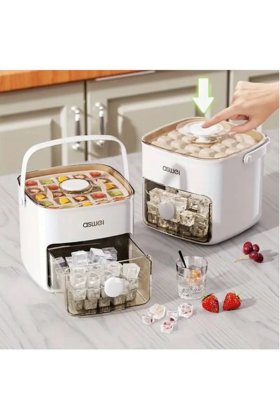 ASWEL 2Tier Ice Cube Maker with Storage Case Made of PET,Lead-Free,Portable Ice Tray for Freezer Storage