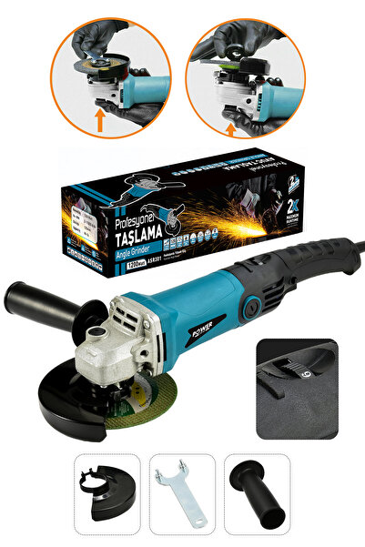 POWER BLACK Avuç Içi Taşlama Makinası 6 Kademeli Uzun Kuyruk Devir Ayarlı 125 Mm Mavi
