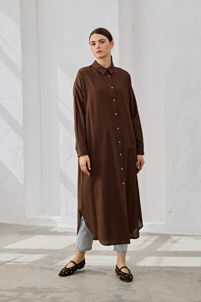 QANU διακοσμητικό ρέλι Βαμβακερό πουκάμισο καφέ