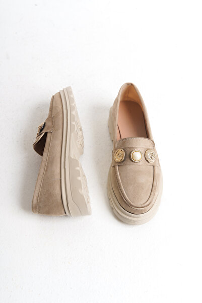 Redoxy Women's Suede Design Lightweight and Thick Sole Daily Casual Oxford, Buckle Detailed Loafer Shoes