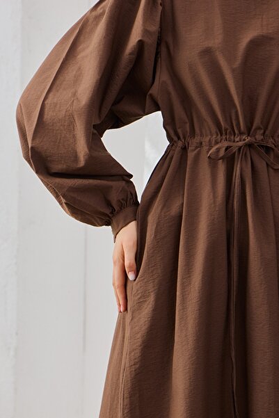 QANU Cotton Gathered Dress Brown