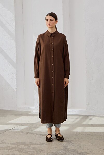 QANU διακοσμητικό ρέλι Βαμβακερό πουκάμισο καφέ