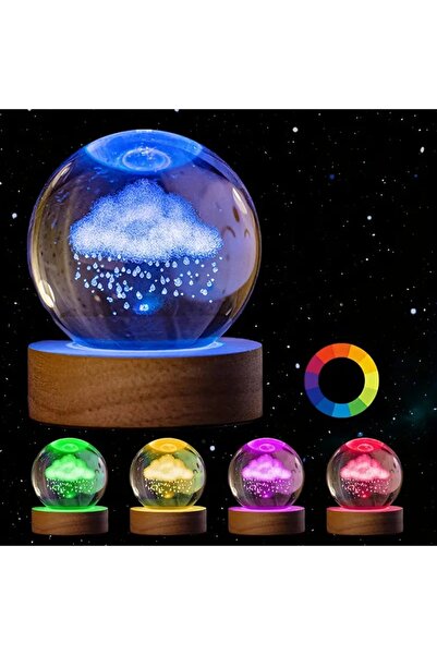 Wolawood Yağmur Bulut Temalı 3D Kristal Cam Küre RGB Renk Değiştiren LED Işık...