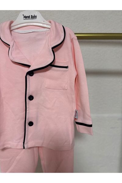 TİJK Unisex Baby Front Buttoned Cotton Pajama Set with Pockets