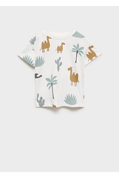 MANGO Baby Βαμβακερό μπλουζάκι με σχέδιο βάρκα