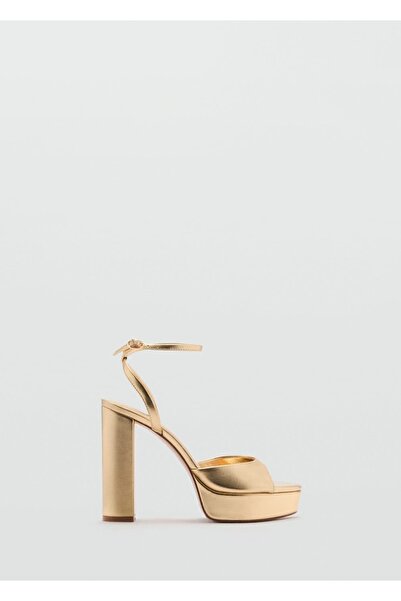 MANGO Woman Sandale cu toc cu aspect metalic