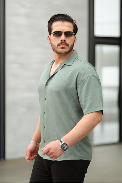 Valiberta Fresh Fabric Apaş Collar Short Sleeve Men's Shirt - Khaki