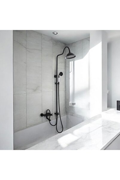 İSAOĞLU YAPI Siyah Duş Sistemi Duş Başlığı Batarya Dahil Klasik Tasarım 5 Yıl...