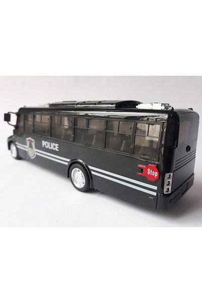 CAN OYUNCAK Bus Lighted Sound Unbreakable Toy Police Bus Headlight Lights up Door Opens