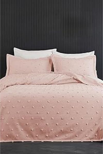 Mu Art Ahşap Ash Pike Set (Bedspread) Set Double Cotton 3 Pieces Soft Daily Powder