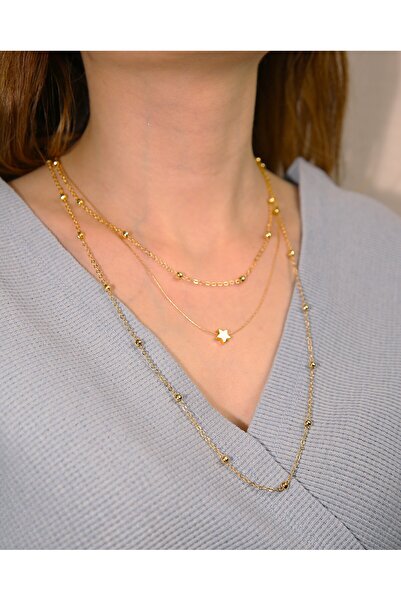 MARCİELO Accessories Toplu Üçlü Zincir Kolye  Minimalist ve Katman Şıklık