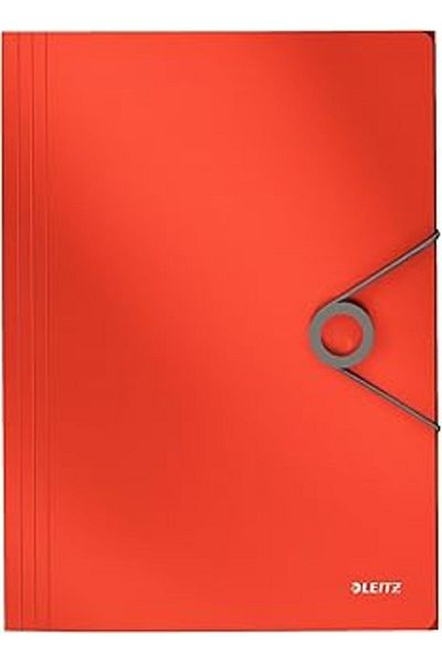 LUXE Leitz Solid Thin Elastic File, 150 Sheet Capacity, Light Red, 45631020