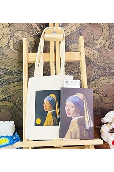 Hepta Collection طقم دفتر ملاحظات وحقيبة قماش سميكة للفتيات مع حلق لؤلؤي