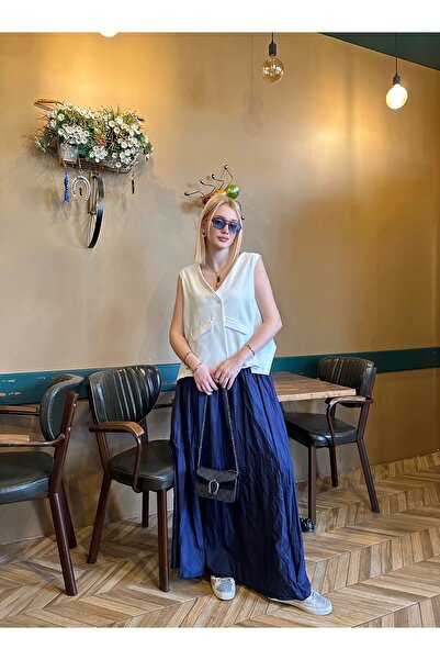 FİOXCO تنورة حضانة بولين كراش ذات مظهر متجعد باللون الأزرق وخصر مطاطي