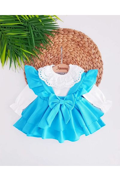 Jammybaby Stylish Lace Gilet Bodysuit for Baby Girls with Skirts - 100% Cotton, Bow, Snaps, Birthday Special Suit