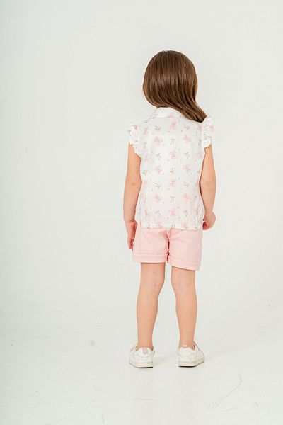PAMPAL ÇOCUK Girl's Short Sleeve Teddy Bear Print Shirt - Shorts Suit