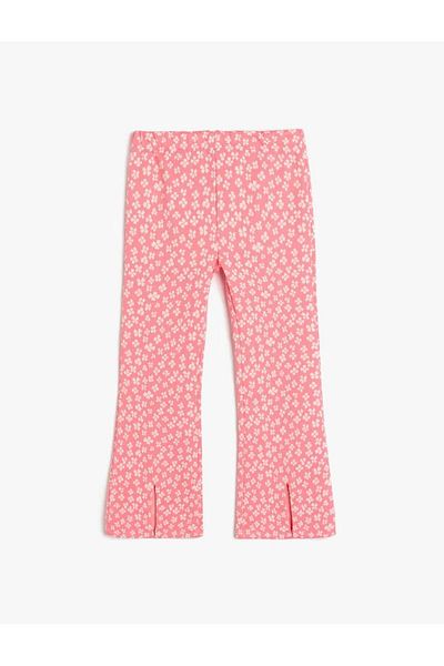 Koton Rosa Mädchenhose mit Blumenmuster und elastischem Bund, ausgestelltes Bein, 5skg40034ak
