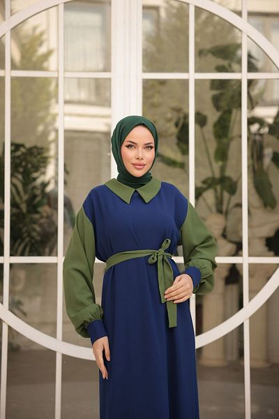 hacer ayaydın Φορητό Φόρεμα Hijab με Πολύχρωμες Μανσέτες
