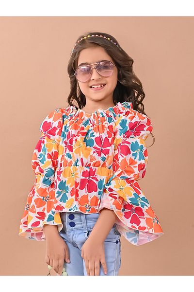 LilPicks By Styli بلوزة قطنية بأكمام واسعة وطبعة زهور