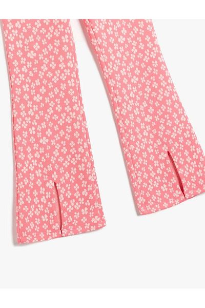 Koton Rosa Mädchenhose mit Blumenmuster und elastischem Bund, ausgestelltes Bein, 5skg40034ak