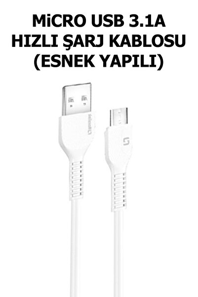Plus Bilişim Micro Usb Hızlı Şarj Kablosu 3.1A 1 Mt. Esnek Yapılı Fast Charge...