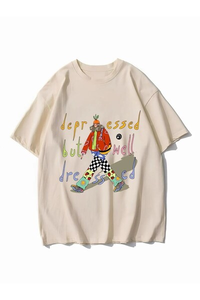 weywot Μπλουζάκι με μπροστινό εμπριμέ μπεζ χρώματος κατάθλιψης