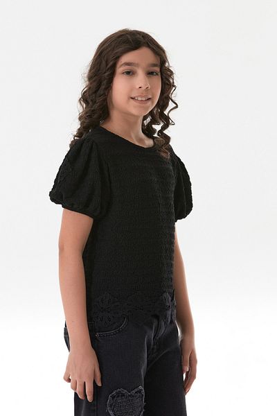 Fulla Moda Κοριτσίστικη μπλούζα με μπαλόνι με κορδόνι στη μέση