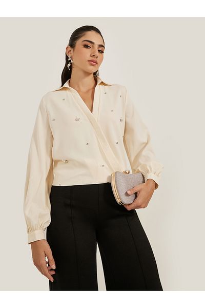 Styli Embellished Regular Fit Wrap Top