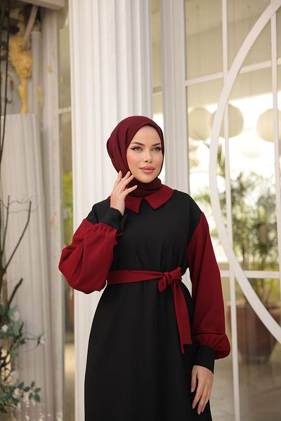 Aranlı tekstil Φορητό Φόρεμα Hijab με Πολύχρωμες Μανσέτες