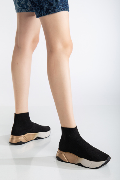 Elisay Moda YÜRÜMEK BIZIMLE GÜZEL Μαύρες κάλτσες Μοντέλο Αθλητικά Παπούτσια με Χοντή Σόλα