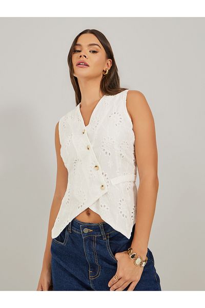 Styli Schiffli V-Neck Sleeveless Wrap Waistcoat