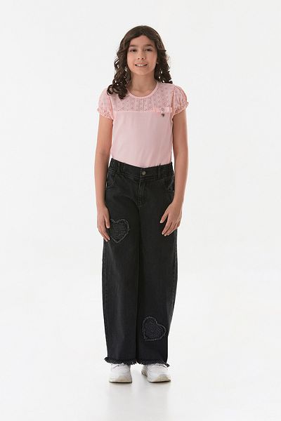 Fulla Moda Heart Embroidered Tasseled Girl's Trousers