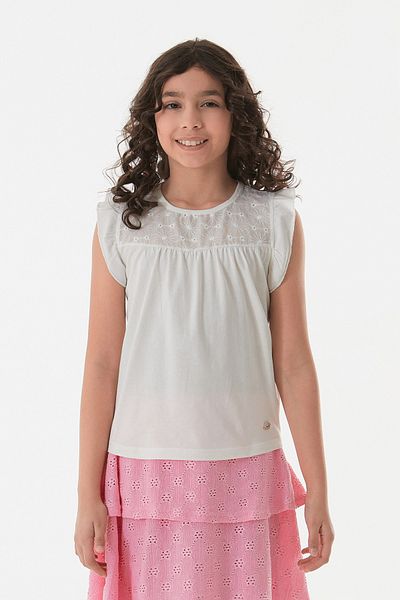 Fulla Moda Κοριτσίστικη μπλούζα με βολάν με λουλούδια κεντήματα