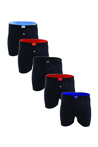 Ceylanoğlu Erkek Penye Havlu Bel Rahat Boxer Siyah Renk L Beden 5'li Paket